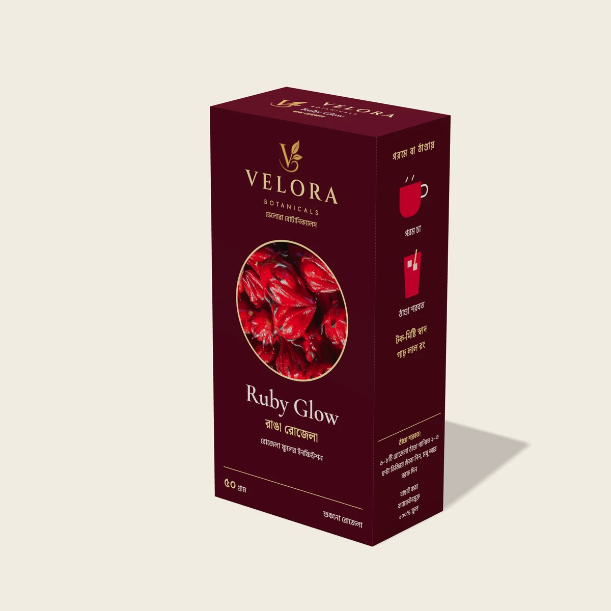 Velora Ruby Glow roselle flower tea box